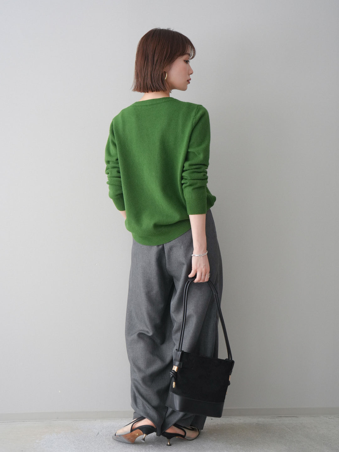 [予約]リネンライクタックワイドパンツ/charcoal