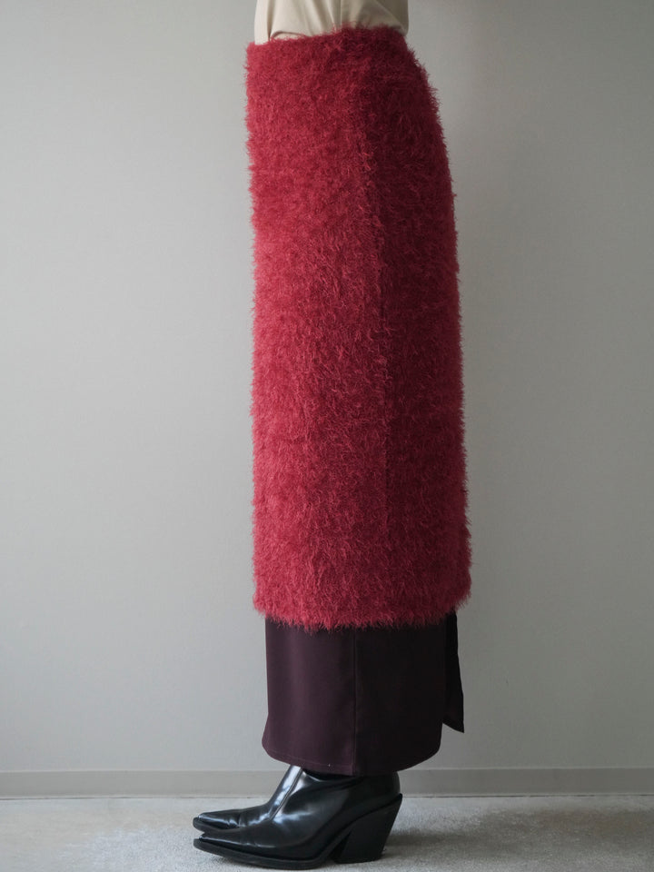 [予約]異素材バイカラーレイヤードシャギーニットスカート/red