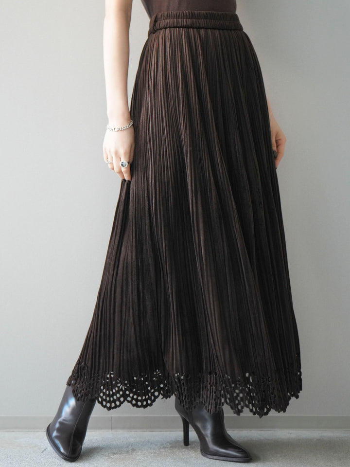 [予約]パンチングデザインスエードプリーツスカート/darkbrown