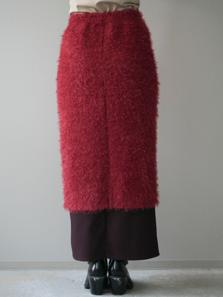 [予約]異素材バイカラーレイヤードシャギーニットスカート/red