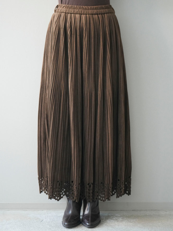 [予約]パンチングデザインスエードプリーツスカート/brown