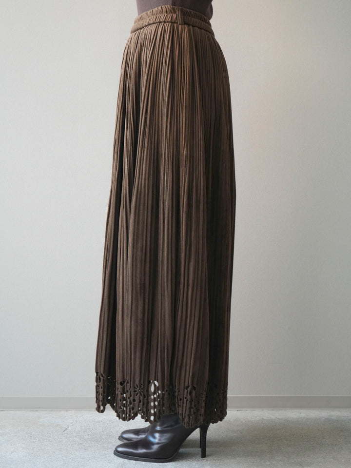 [予約]パンチングデザインスエードプリーツスカート/brown