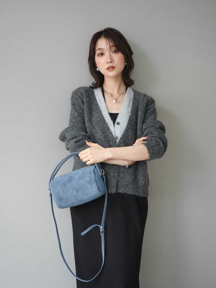 [予約]配色レイヤードニットカーディガン/gray