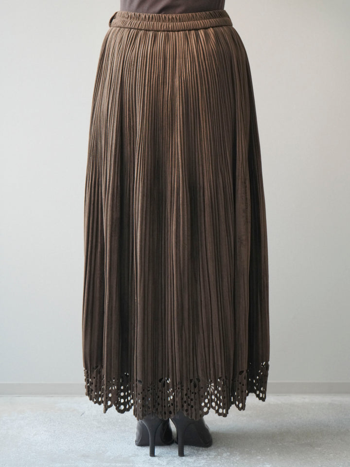 [予約]パンチングデザインスエードプリーツスカート/brown