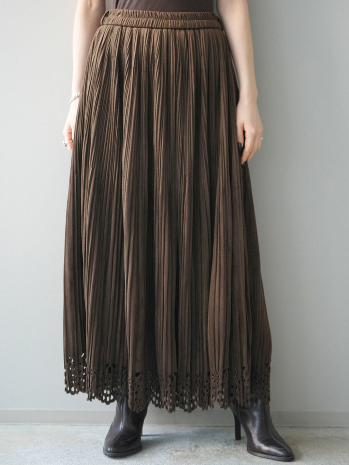 [予約]パンチングデザインスエードプリーツスカート/brown