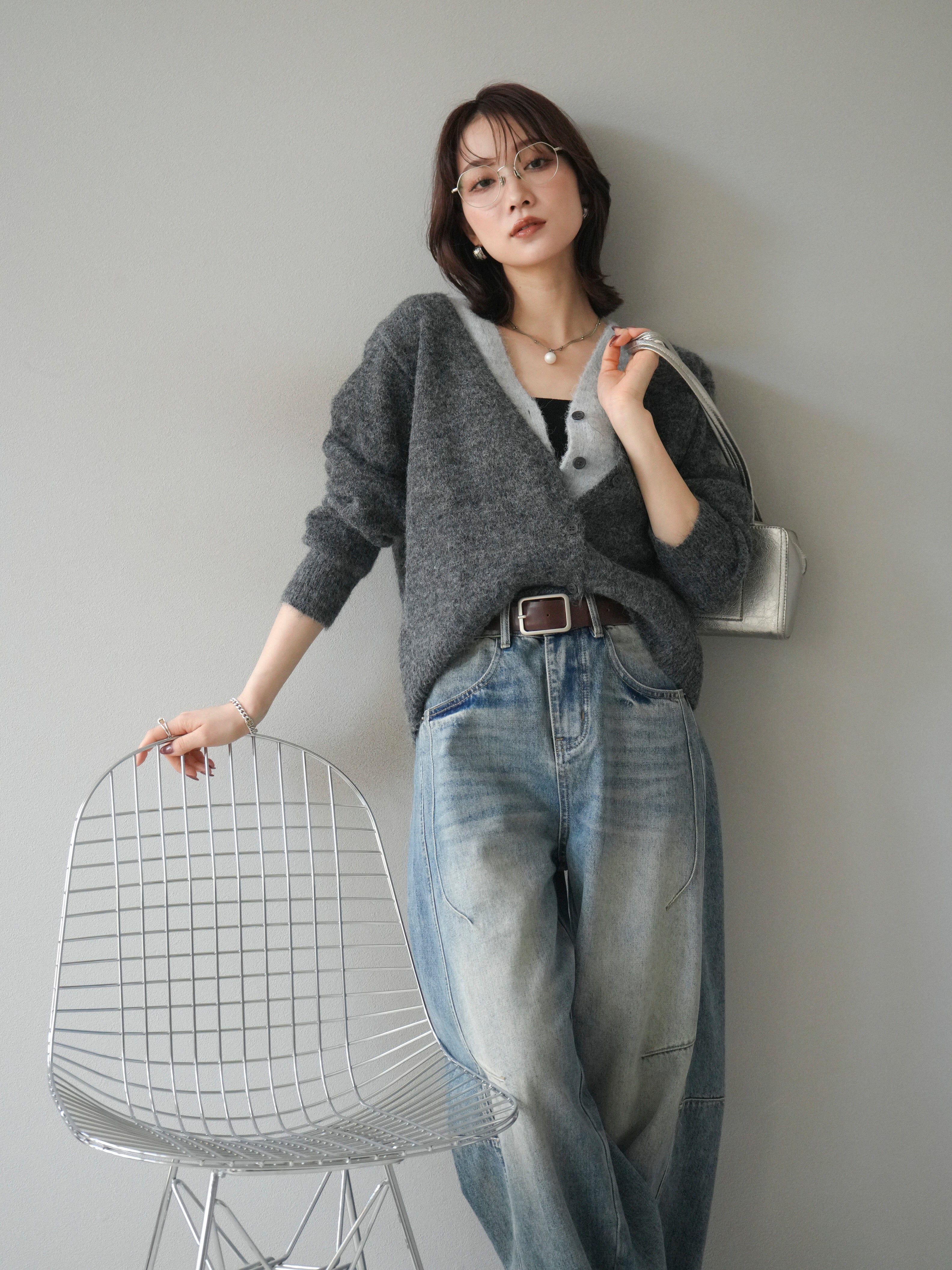 予約]配色レイヤードニットカーディガン/gray – Lumier