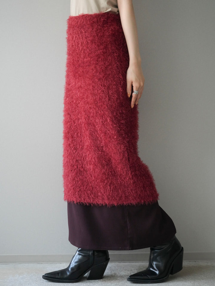 [予約]異素材バイカラーレイヤードシャギーニットスカート/red