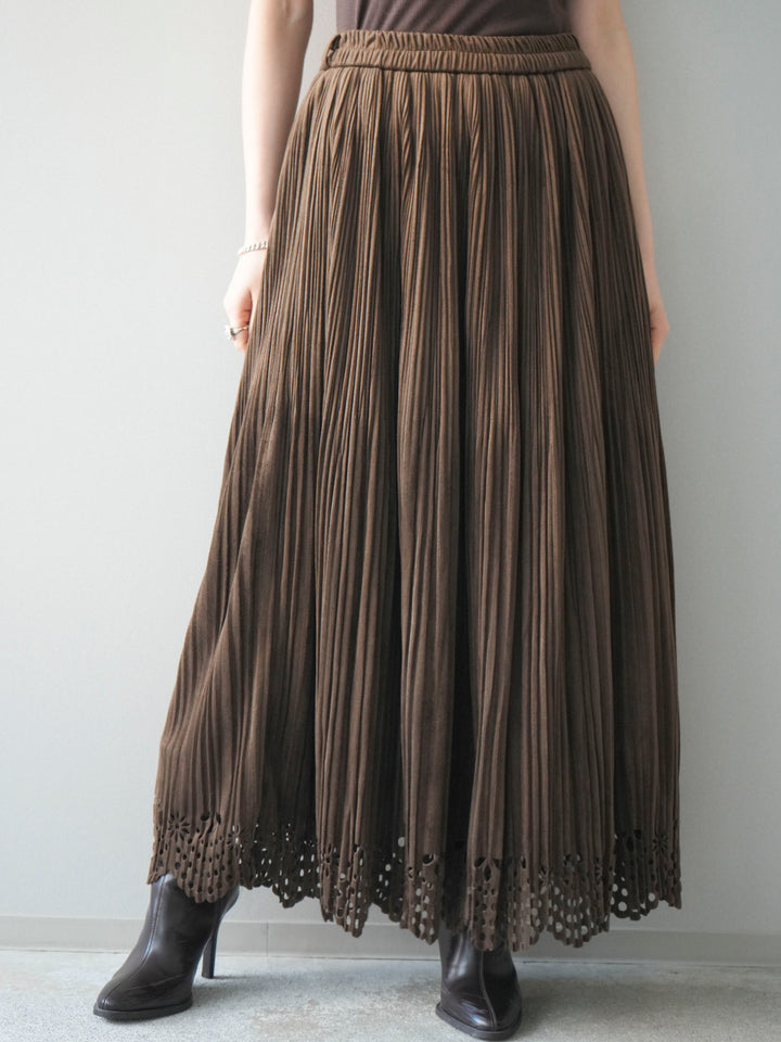 [予約]パンチングデザインスエードプリーツスカート/brown