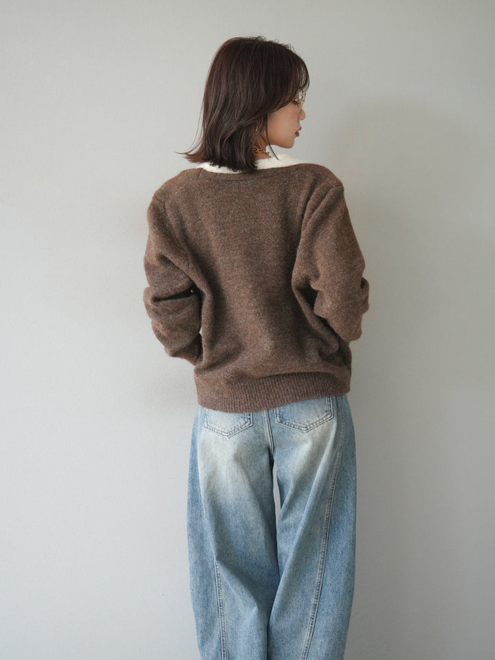 [予約]配色レイヤードニットカーディガン/brown