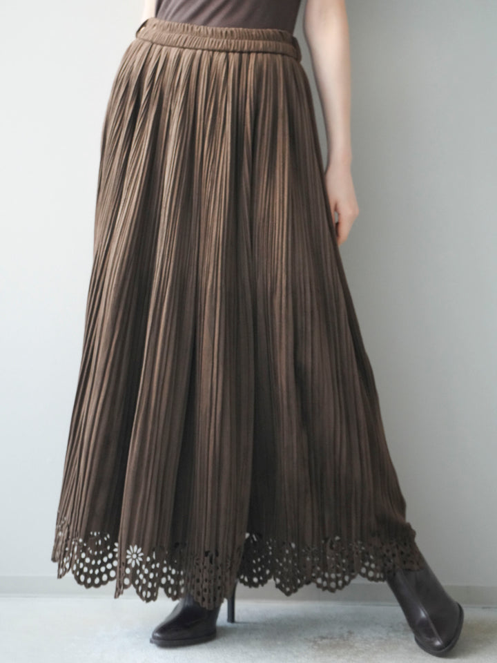 [予約]パンチングデザインスエードプリーツスカート/brown