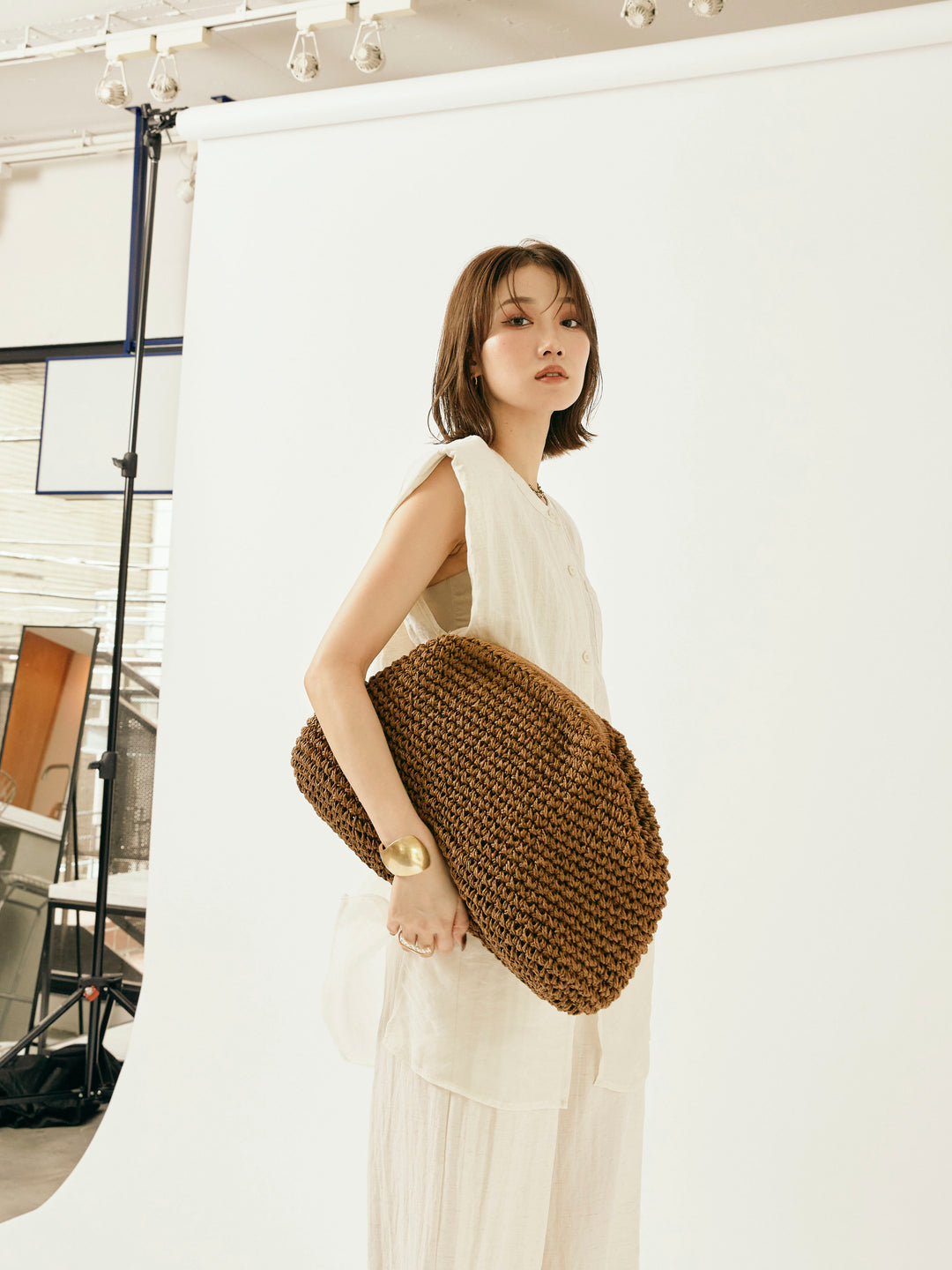 [SET]オーガンジーヘムブラウス＆ワイドパンツSET UP(2set)