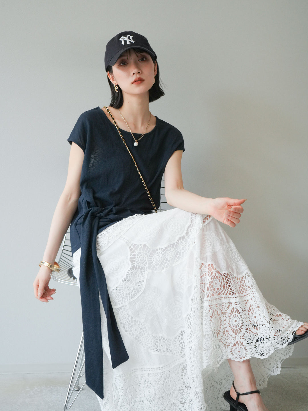 [予約]フロント巻きデザインカットソー/ネイビー