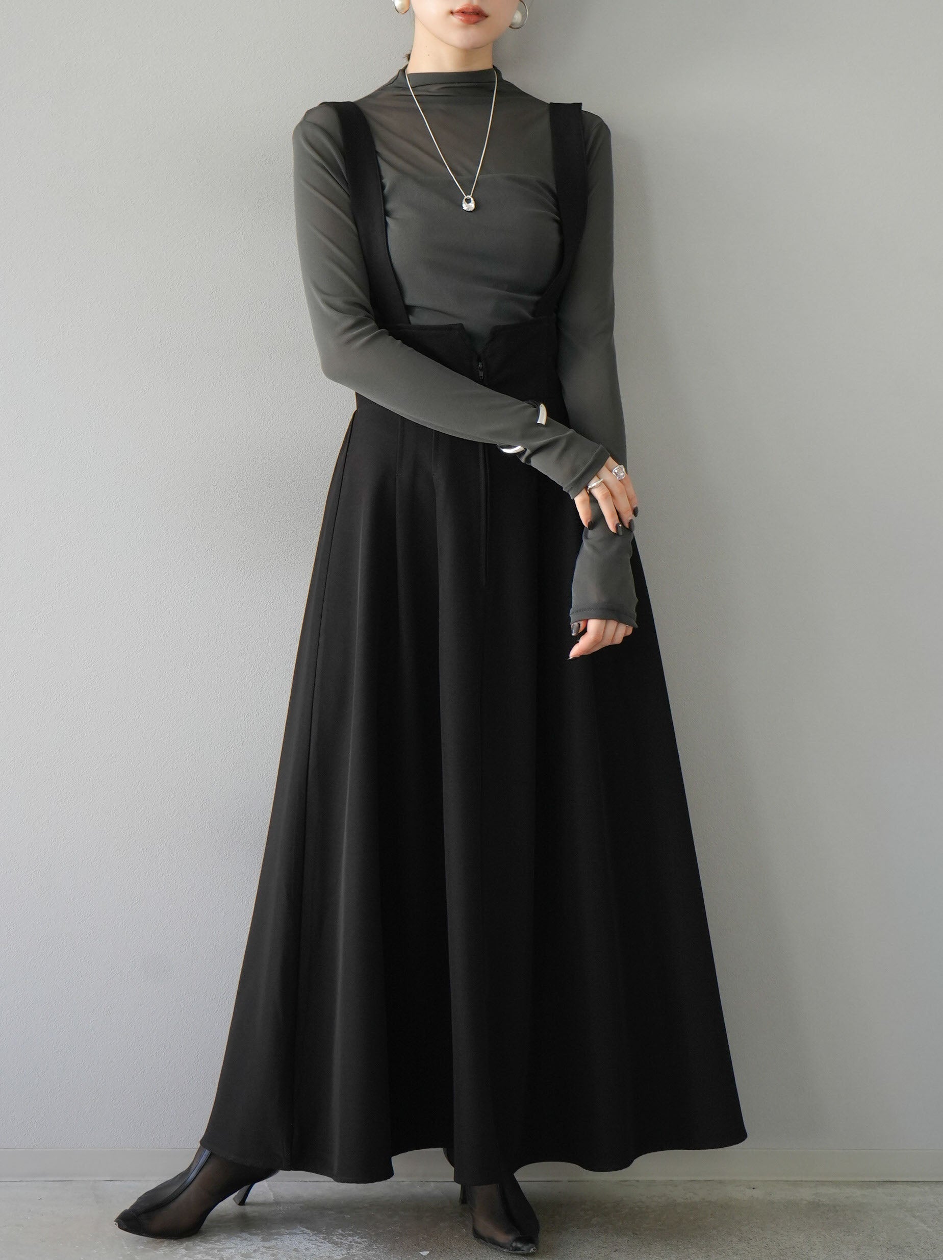 予約]シアー切替ストレッチ長袖トップス/チャコール – Lumier