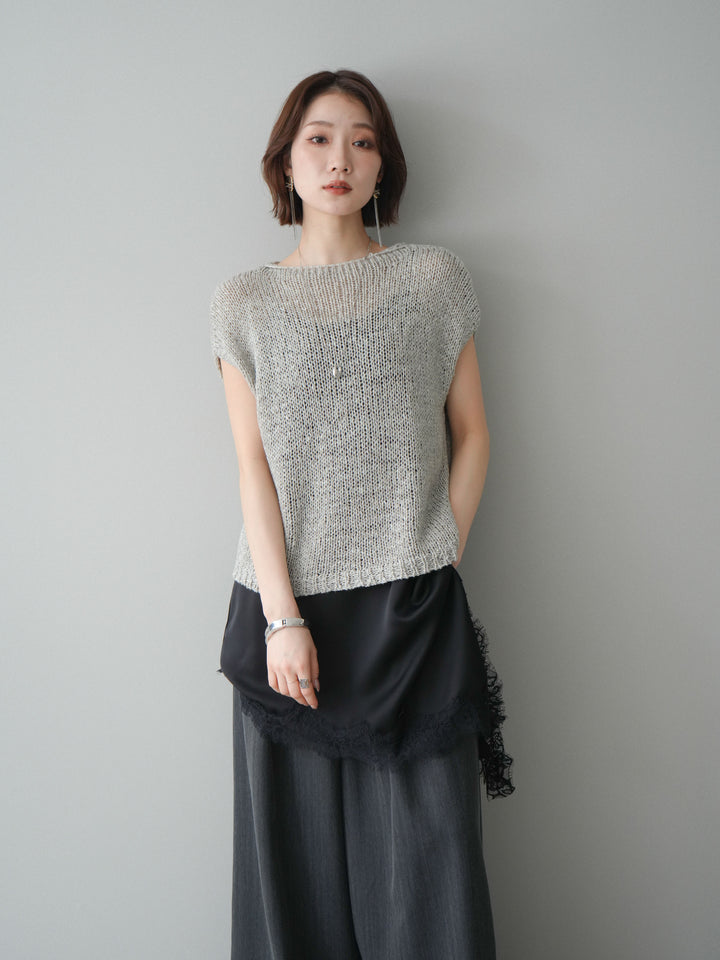 [予約]テープヤーンノースリーブニットトップス/gray