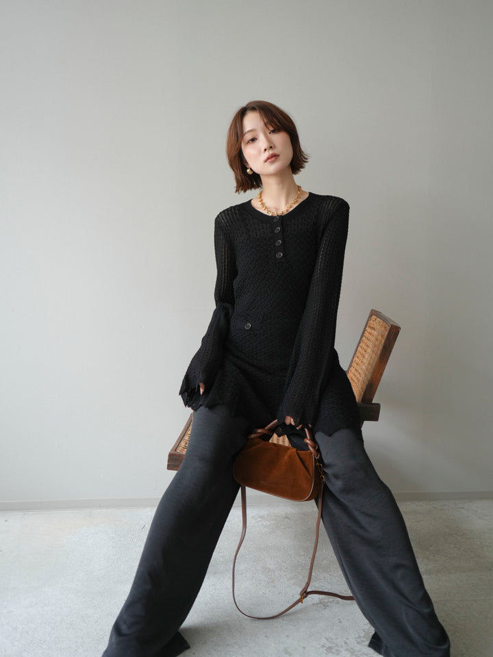 [予約]ヘンリーネックニットチュニック/black