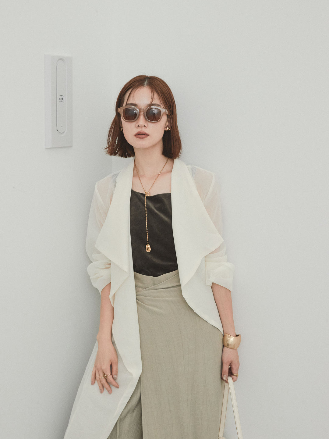 [予約]シアーロングジャケット/アイボリー