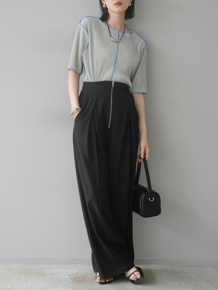 【SET】配色褶皺半袖上衣 + 配色褶皺半袖上衣 (2 件套)