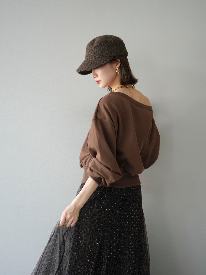 [予約]オフショルスウェットプルオーバー/ブラウン