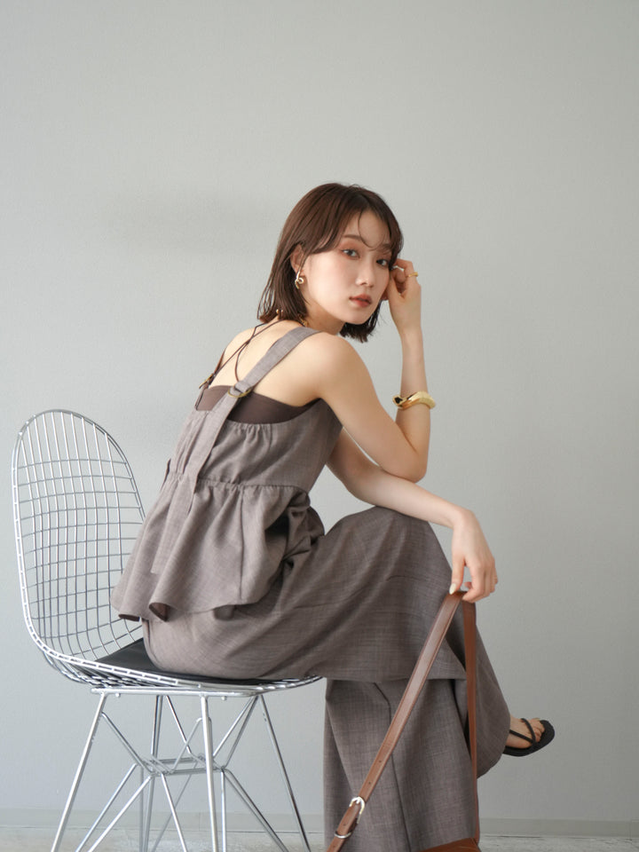 [SET]リネンライクビスチェ+リネンライクイージーワイドパンツ(2set)