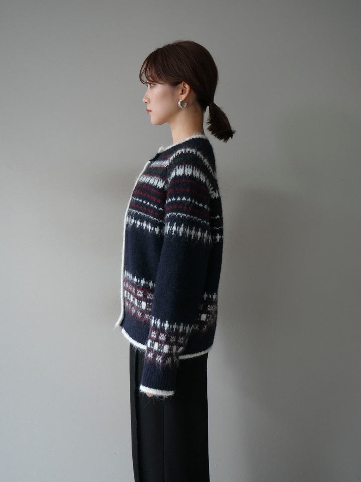 [SET]求心柄ウッドボタンニットカーディガン+求心柄ウッドボタンニットカーディガン(2set)