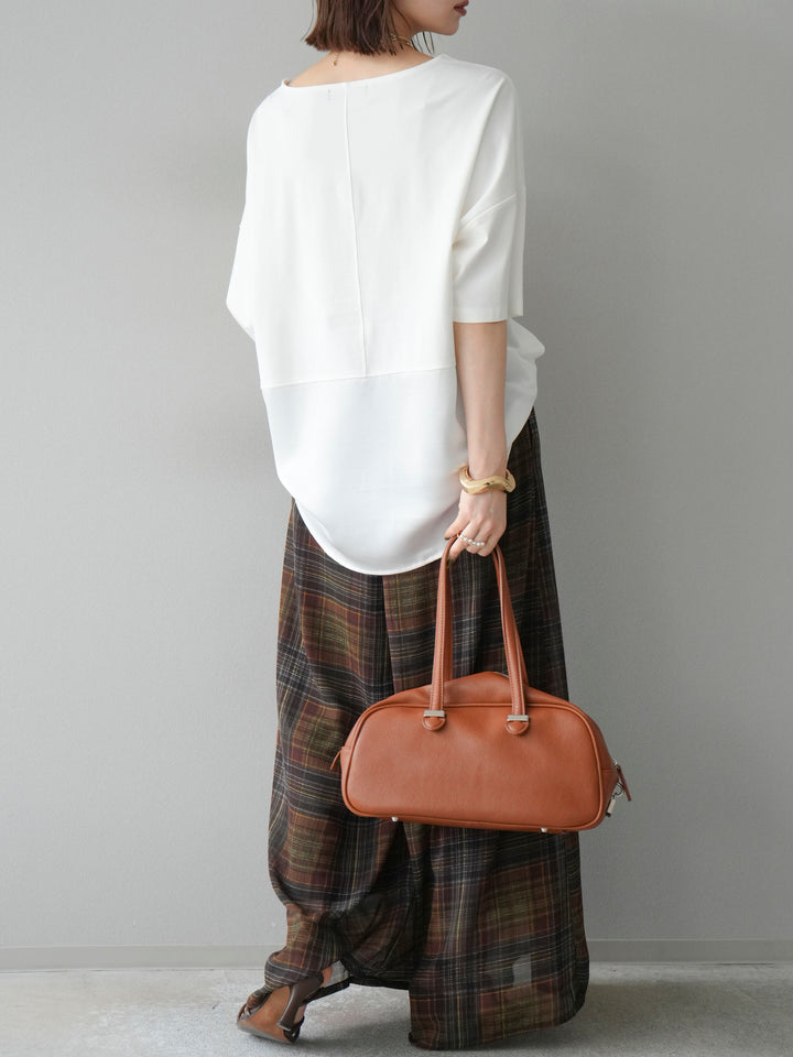 [套裝] 不同材質金屬標誌刺繡 x 印花T卹 + 透視格紋寬鬆褲（2 件套）