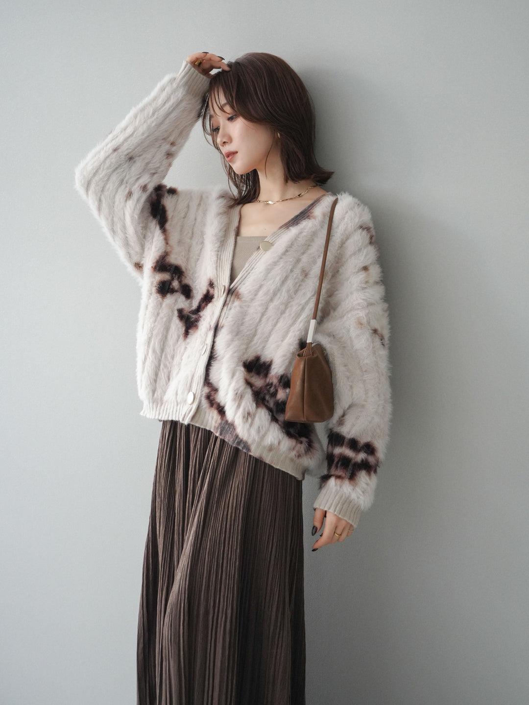 [予約]ニュアンス柄シャギーニットカーディガン/ivory