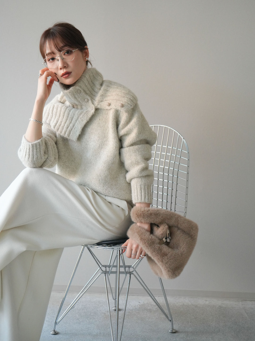 [予約]ネック付MIXニットアンサンブル/apricot