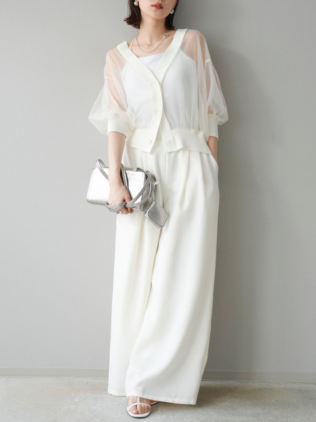 [予約]リネンライクイージーワイドパンツ/アイボリー