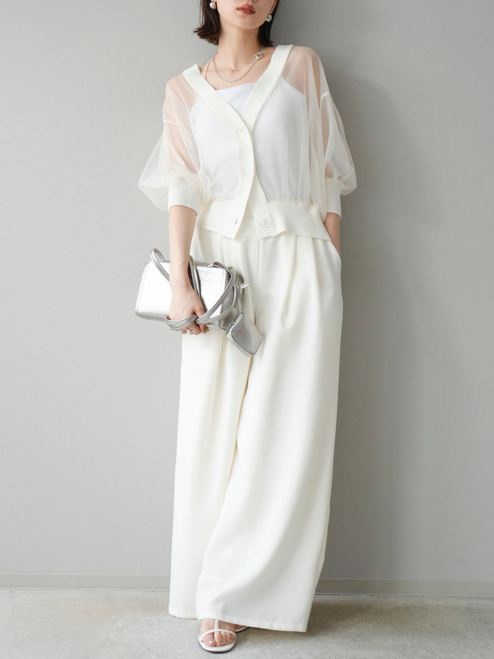 [予約]リネンライクイージーワイドパンツ/アイボリー