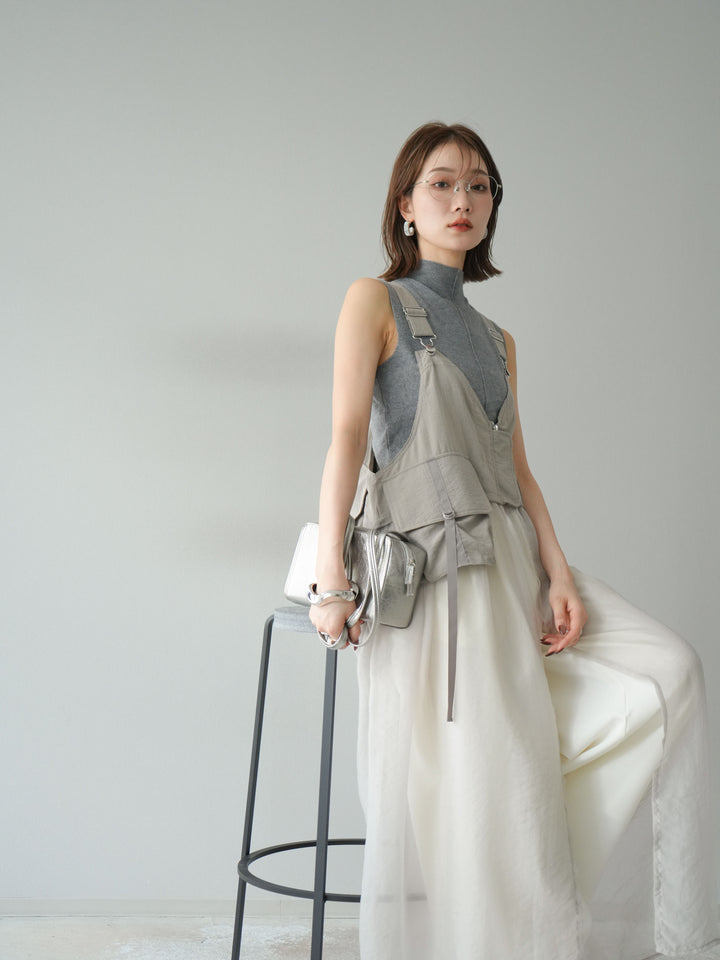 [SET] 戰術背心歐根紗洋裝 + 麻質寬鬆寬褲 (2 件套)