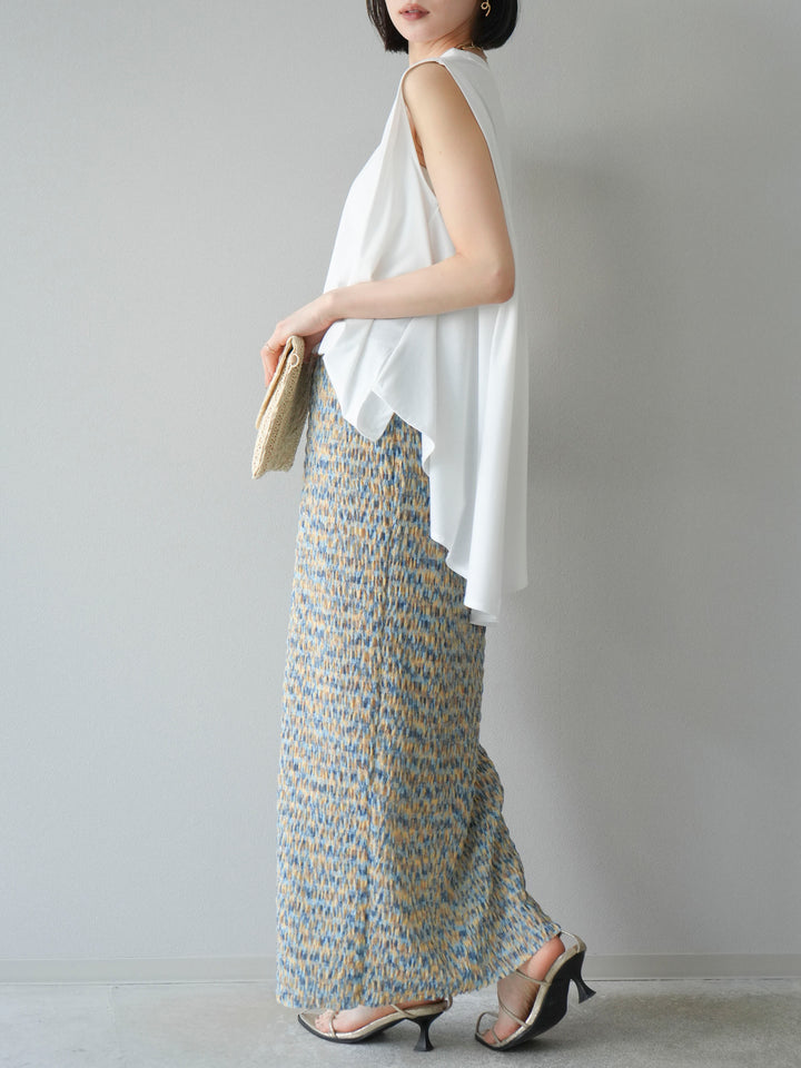 [予約]マルチカラーランダムプリーツタイトスカート/イエロー