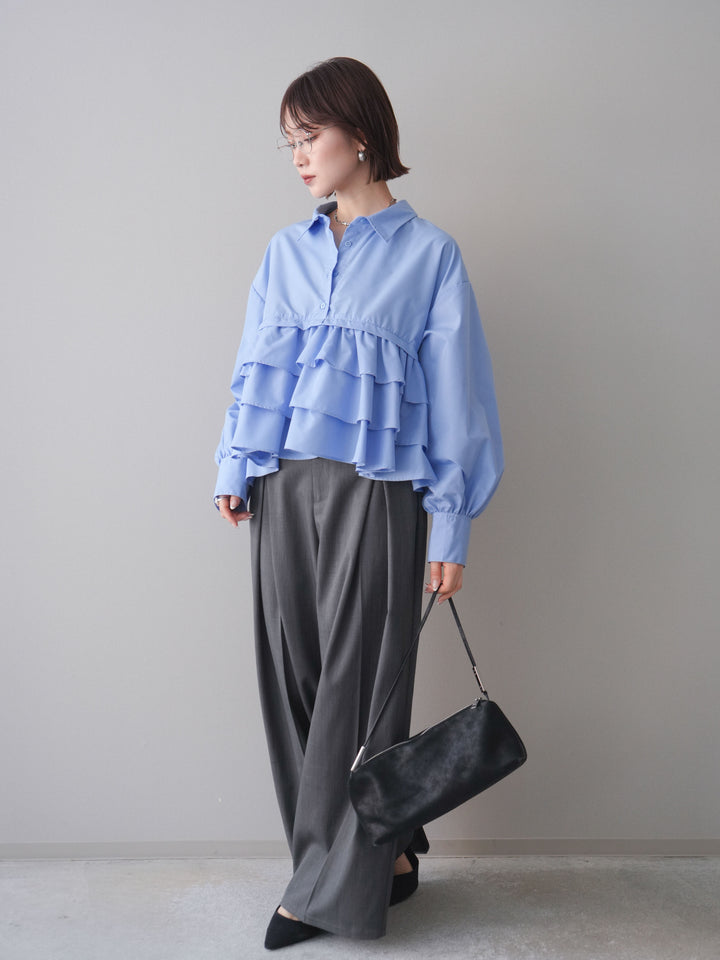 [SET]ブロードティアードショートシャツ+TRツイルデザインタックワイドパンツ(2set)