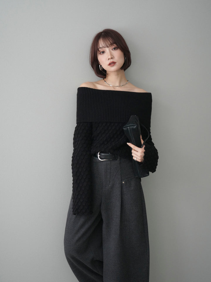 [SET]ポコポコ編みオフショルニットプルオーバー+選べるアクセセット(2set)