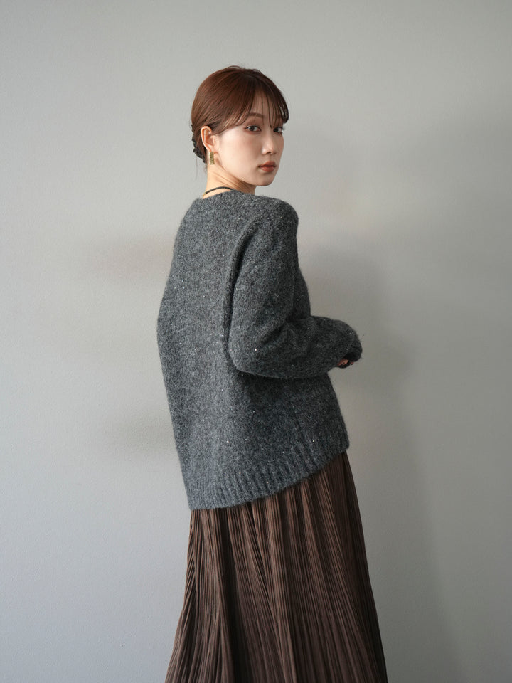 [予約]スパンコールニットプルオーバー/チャコール