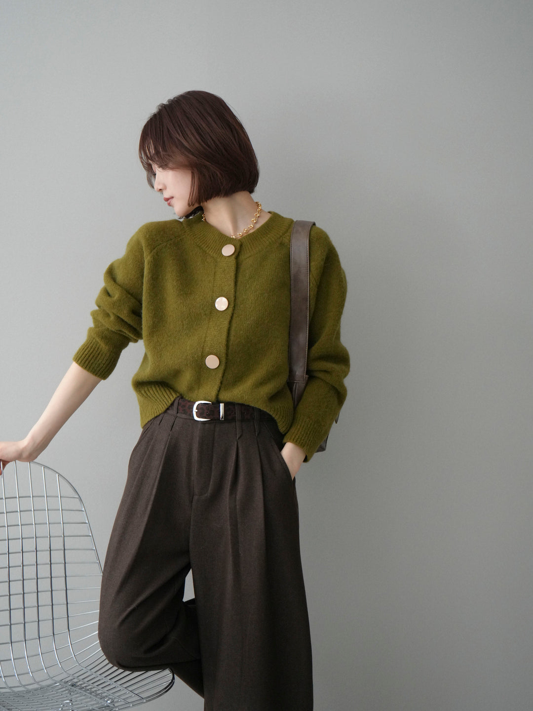 [SET]BIGボタンニットカーディガン+選べるアクセセット(2set)