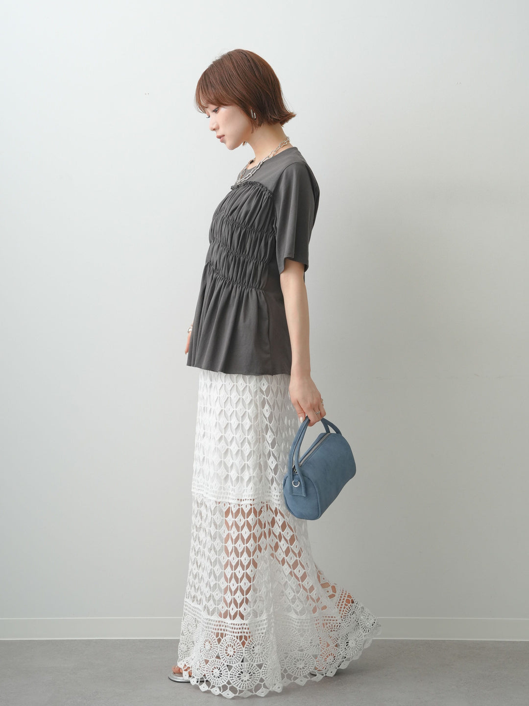 [SET]クールタッチシャーリングTEE+クロシェレースIラインスカート(2set)
