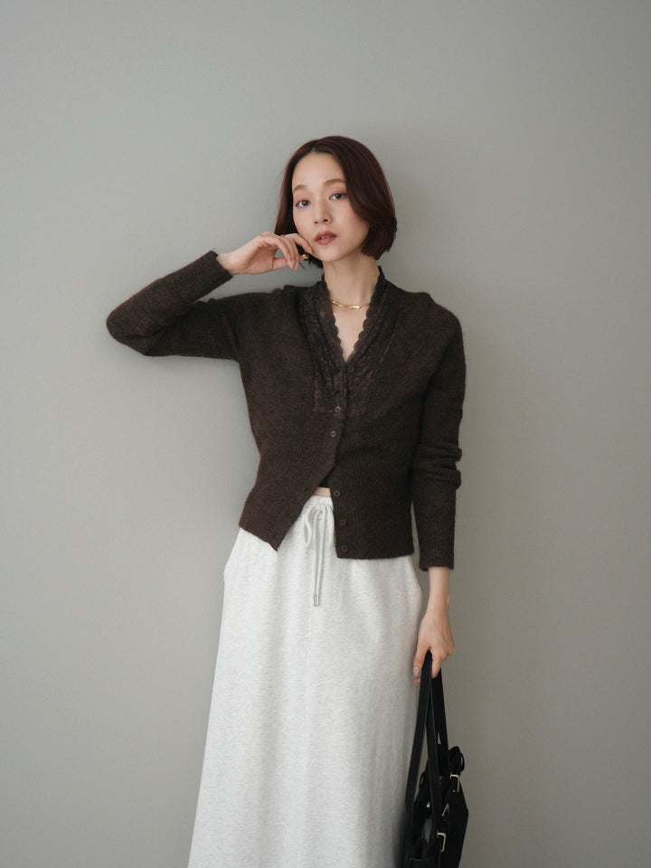 [SET]レースネックコンパクトニットカーディガン+選べるアクセセット(2set)