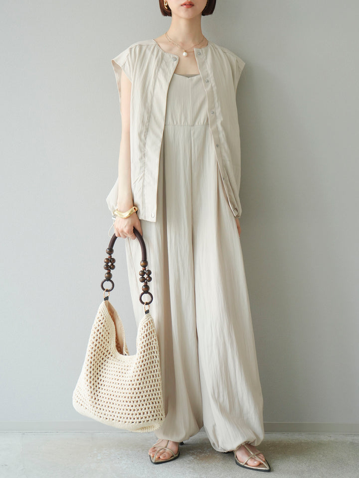 [SET]リネンライクビスチェデザインサロペット+リネンライクドロストバルーンブルゾン(2set)