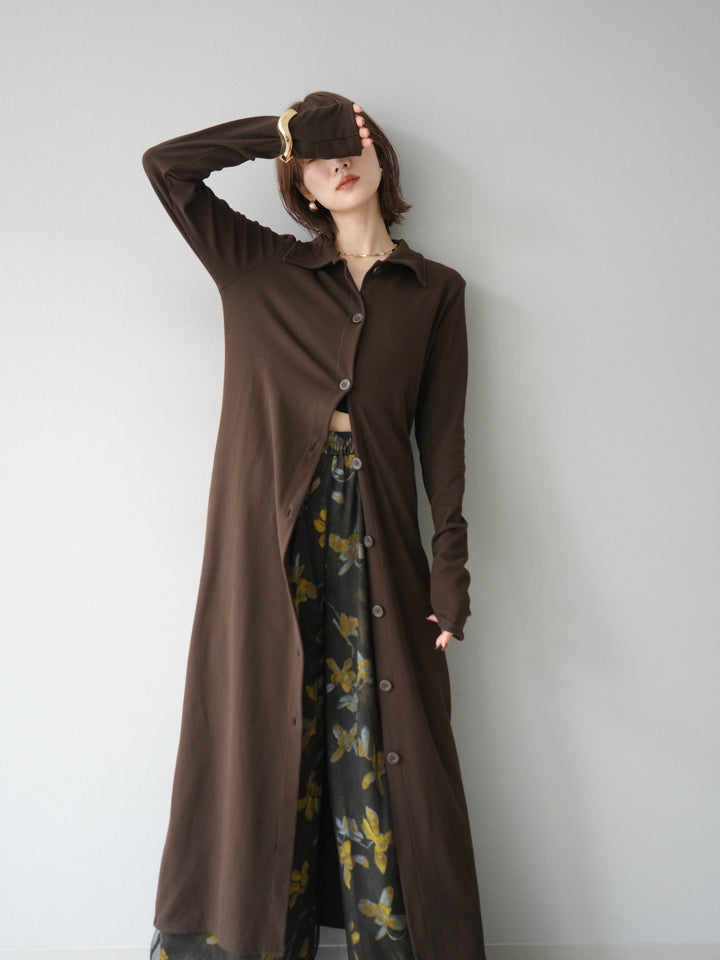 [予約]襟付きカットリブボタンワンピース/ブラウン