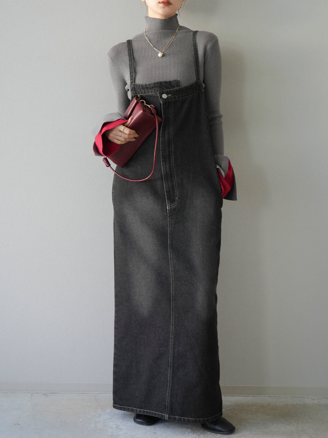 [予約]レイヤードフレアスリーブハイネックニットトップス/グレー