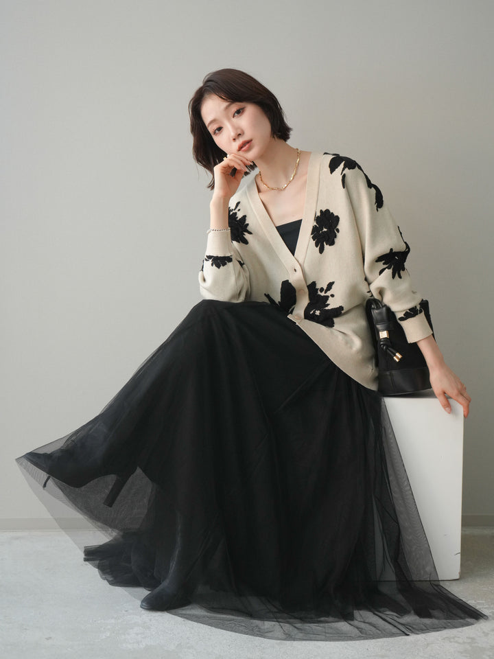 [SET]フラワージャガードニットカーディガン+フラワージャガードニットカーディガン(2set)