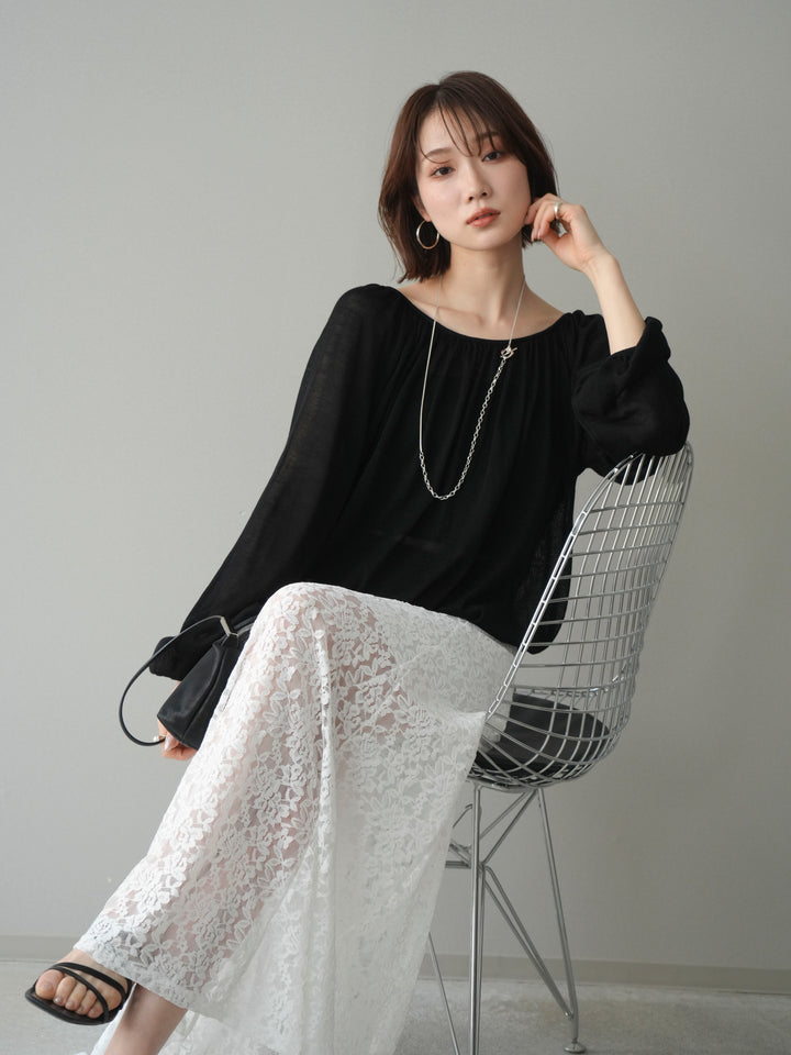 [予約]Uネックギャザーニットプルオーバー/black