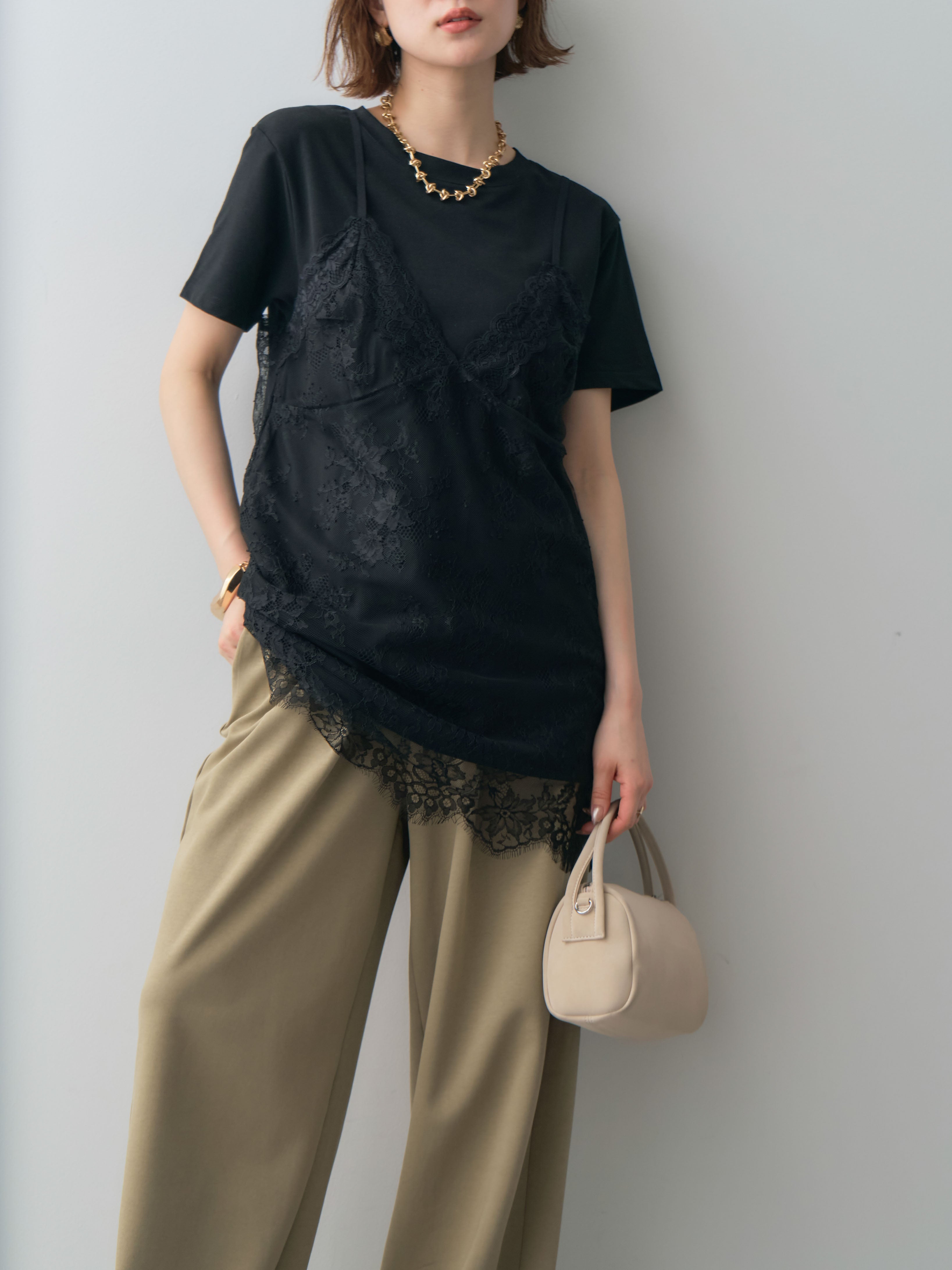 予約]レースキャミチュニックレイヤードTEE/black – Lumier