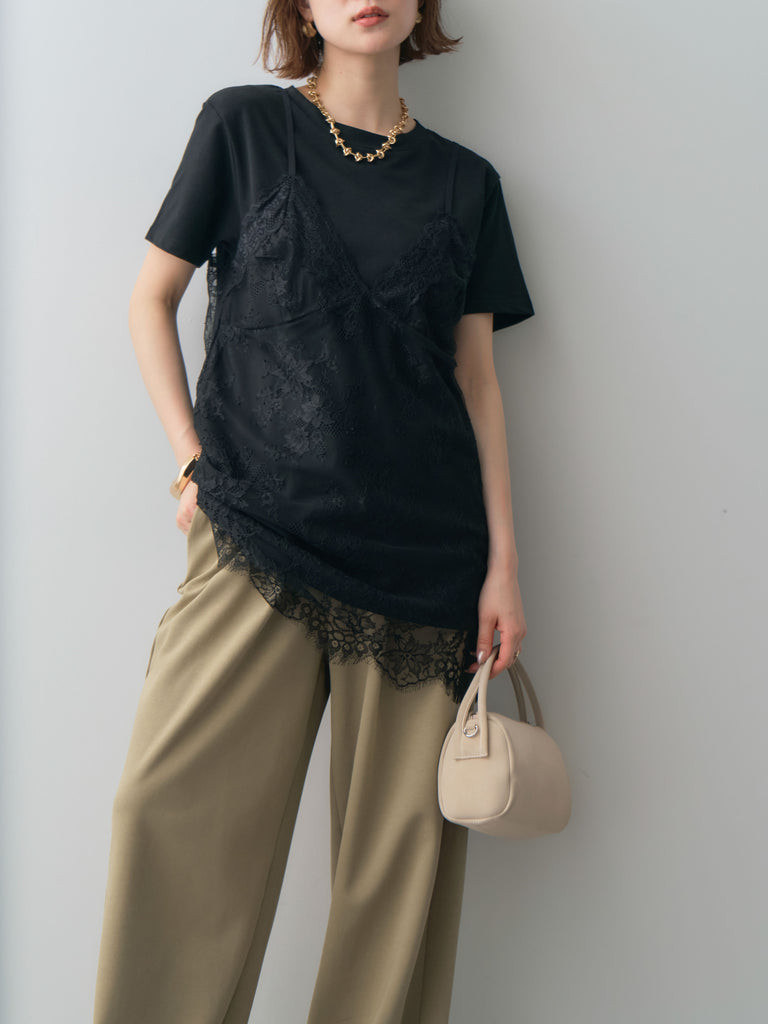 予約]レースキャミチュニックレイヤードTEE/black – Lumier