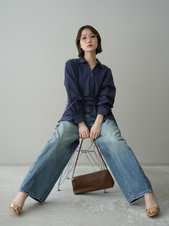 [予約]フロントアシンメトリーブラウス/blue