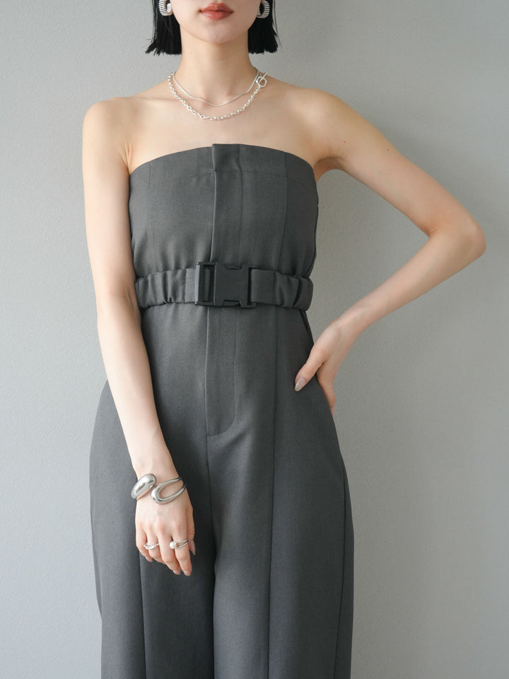 【預購】混色斜紋腰帶熊圖案工裝褲/炭灰色