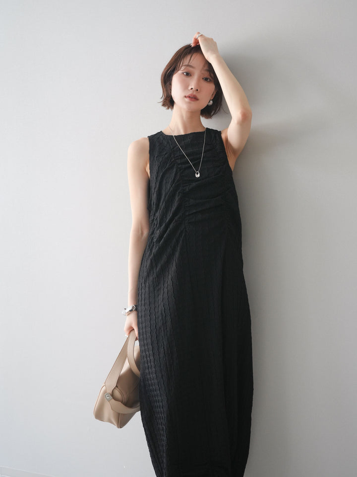 [予約]シャーリングジャガードノースリーブワンピース/black