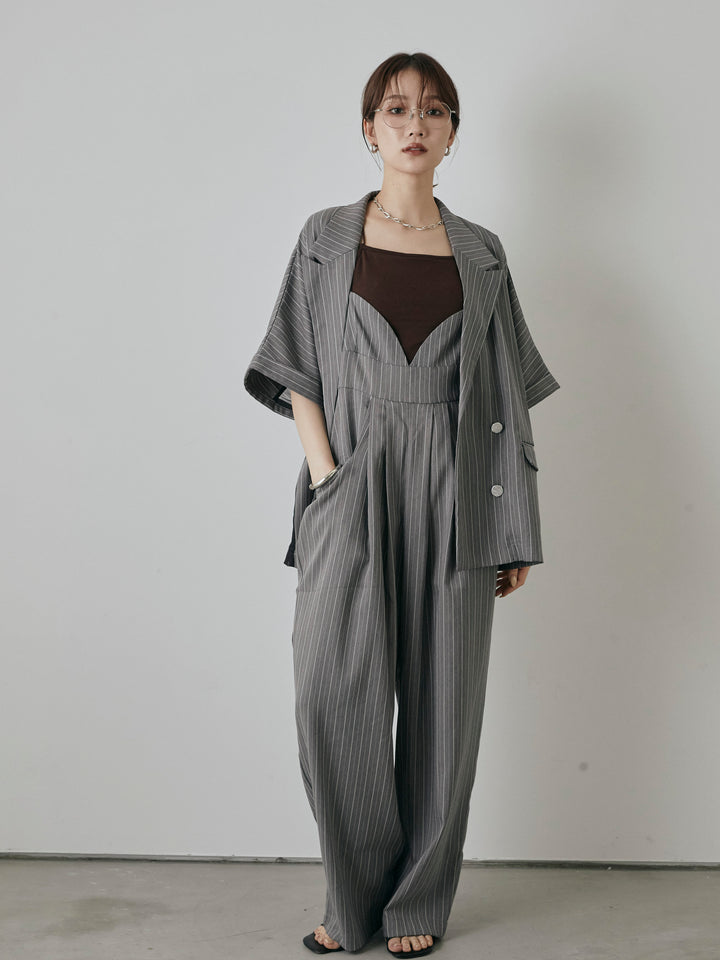 [予約]ヘリンボーンストライプサロペット/チャコール