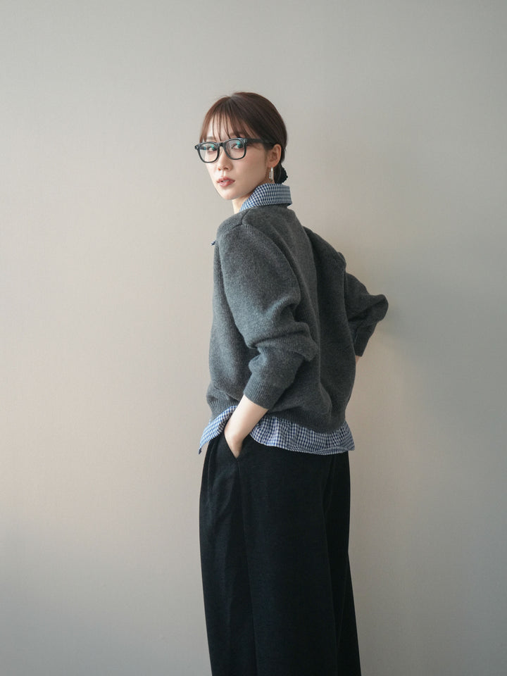 [SET]チェックシャツ襟ニットカーディガン+選べるアクセセット(2set)