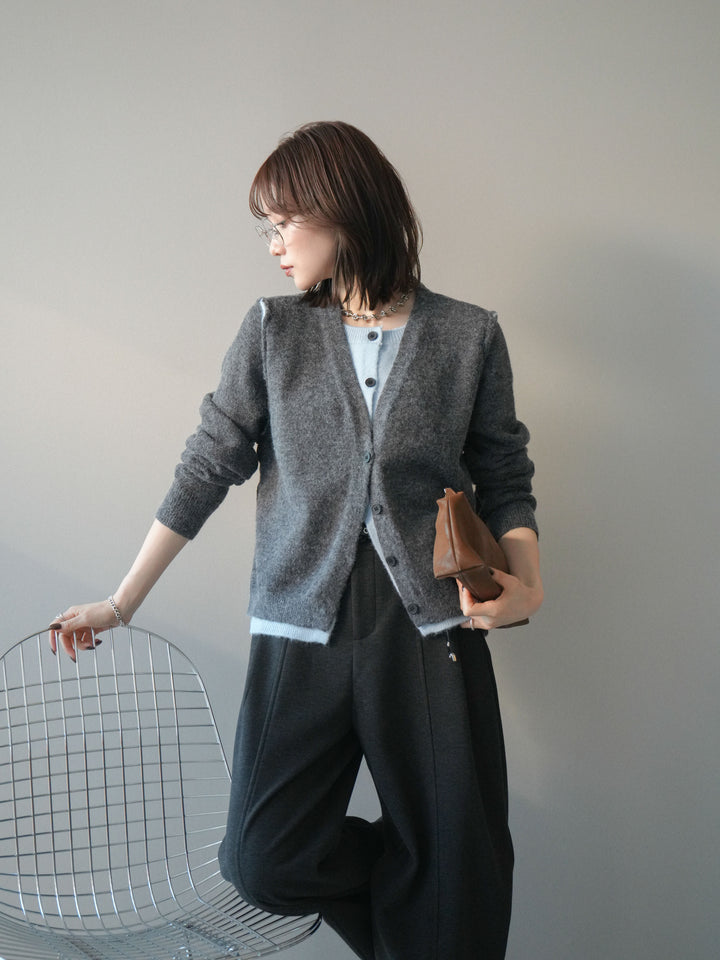[予約]配色レイヤードニットカーディガン/gray